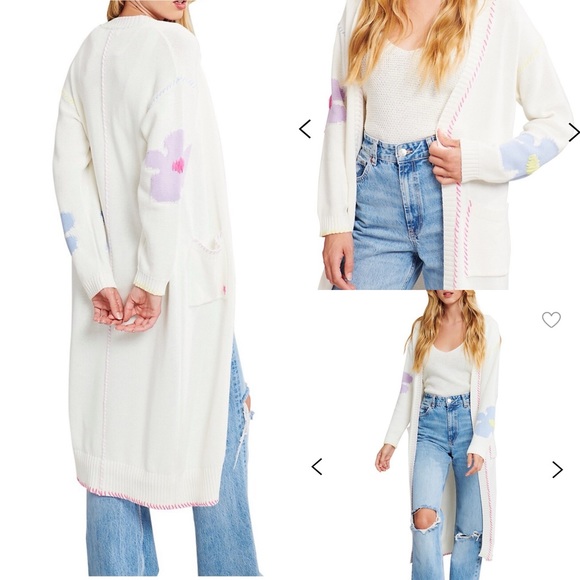 John + Jenn Sweaters - JOHN + JENN BOWIE  Embroidered Flower Duster long  CARDIGAN  COTTON SIZE L NEW
